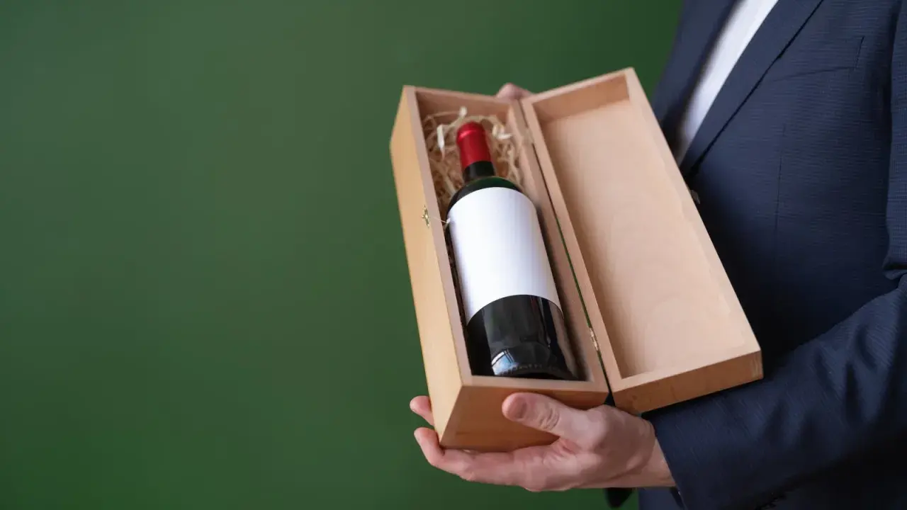Eleganckie wino na 18 urodziny w drewnianej skrzynce, gotowe na wyjątkowy prezent.