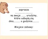 Urocze zaproszenie na urodziny dziecka do druku z misiem. Zaprasza na swoje urodziny, podaj datę, godzinę i miejsce zabawy.
