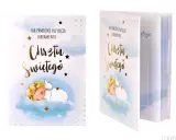 Pamiątka Chrztu Świętego. Uroczy aniołek na chmurce. Idealna, by wpisać datę, gdy sakramentu udzielono.