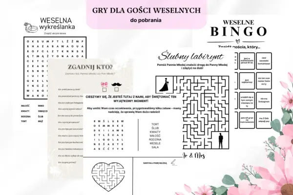 Gry weselne dla gości: wykreślanka, bingo, labirynt i zgadywanki. Zabawy, które umilą czas oczekiwania na ślub i sprawią radość!